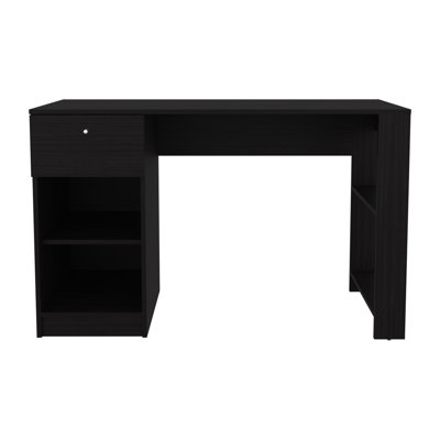 Home Office Writing Desk, 47" Wide Black With One Drawer And Four Shelves, Rectangular Modern Workstation For Professional Use Computer Desk In Black,