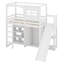 Lit mezzanine simple en bois avec garde-robe, tablettes de rangement, glissoire et lumières DEL