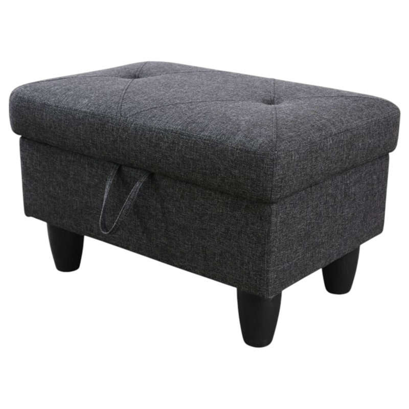 Orella Marlinda 28.5" Wide Upholstered Rectangle Tufted Flip Top Storage Ottoman, Diamond Black Gray Linen