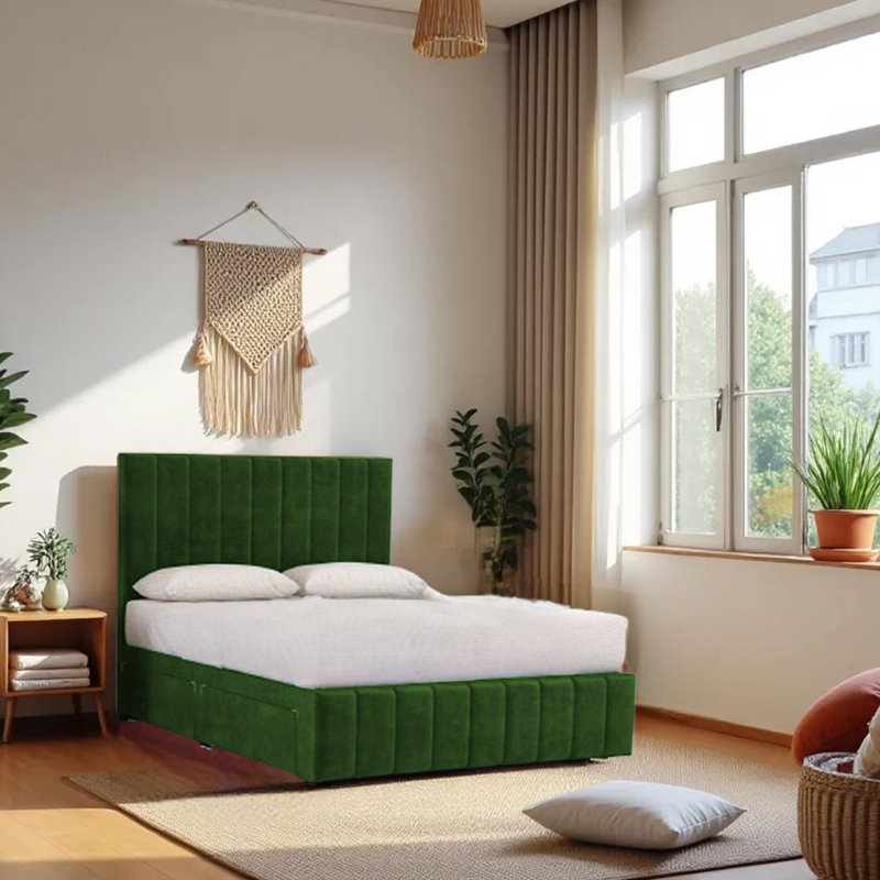 Upholstered Bed with Mattress, Super King (6'), Emerald