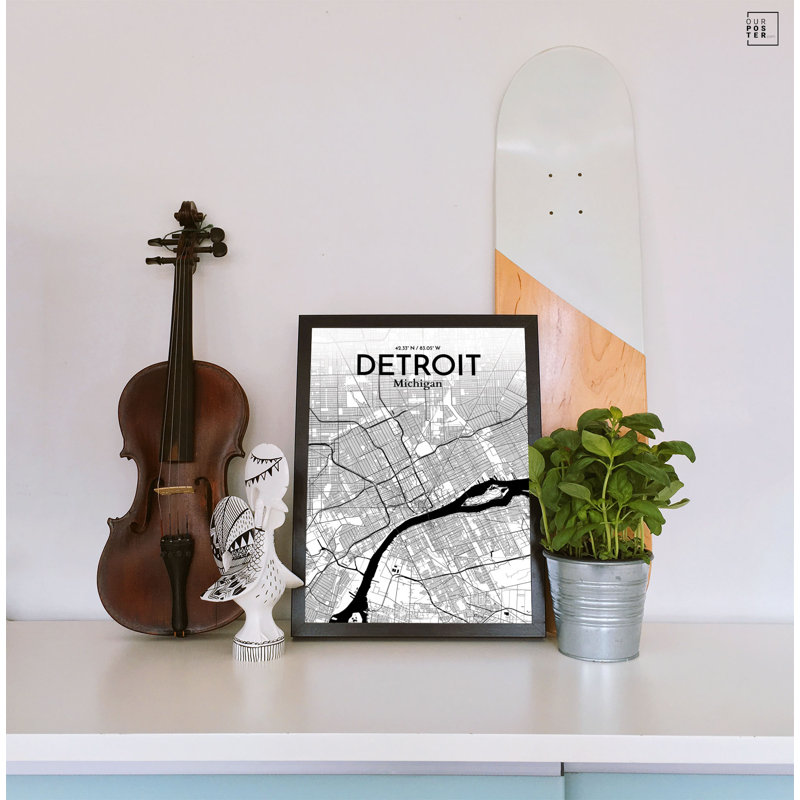 " Detroit City Map ", 17" H x 11" W