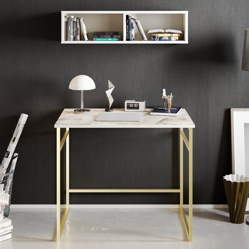 Amelea Metal Base Writing Desk, Ephesus/Gold