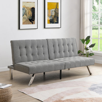 Structure en bois, pieds en acier inoxydable, futon, canapé gris