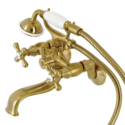 Kingston Brass Kingston Three-Handle 2-Hole Tub Wall Mount Clawfoot Tub Faucet with Handshower