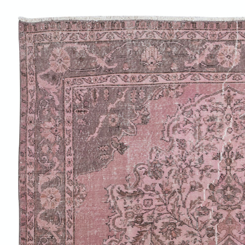7x10.2 Ft One-of-a-Kind Handmade Turkish Area Rug in Soft Pink, Modern Wool and Cotton Carpet