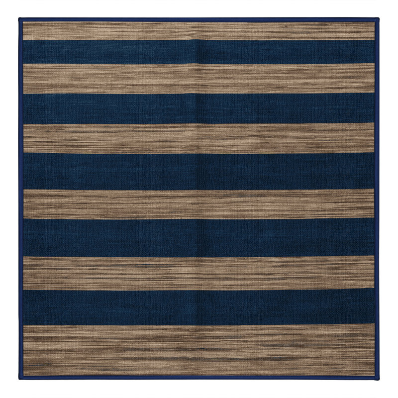 Tapis bleu à rayures horizontales lavable à la machine, Carré 7 pi