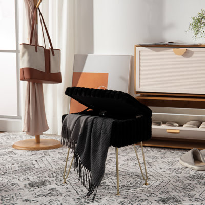 17.3" Rectangular Faux Fur Vanity Stool with Storage, Metal Legs, Dressing Bench for Makeup Room and Bedroom