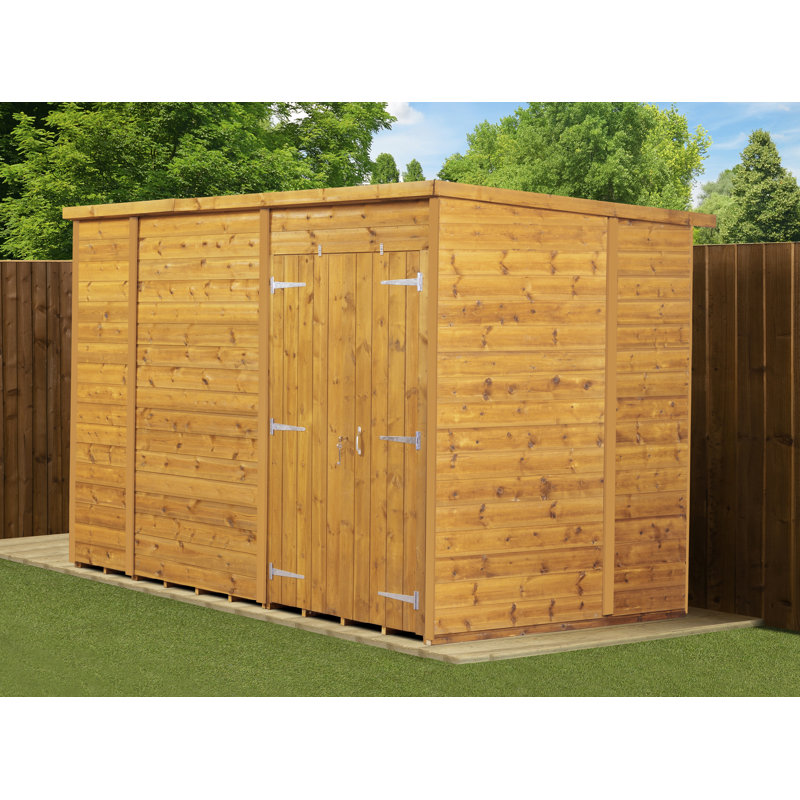 Modular Pent Garden Shed No Windows  Double Door, 10ft x 6ft