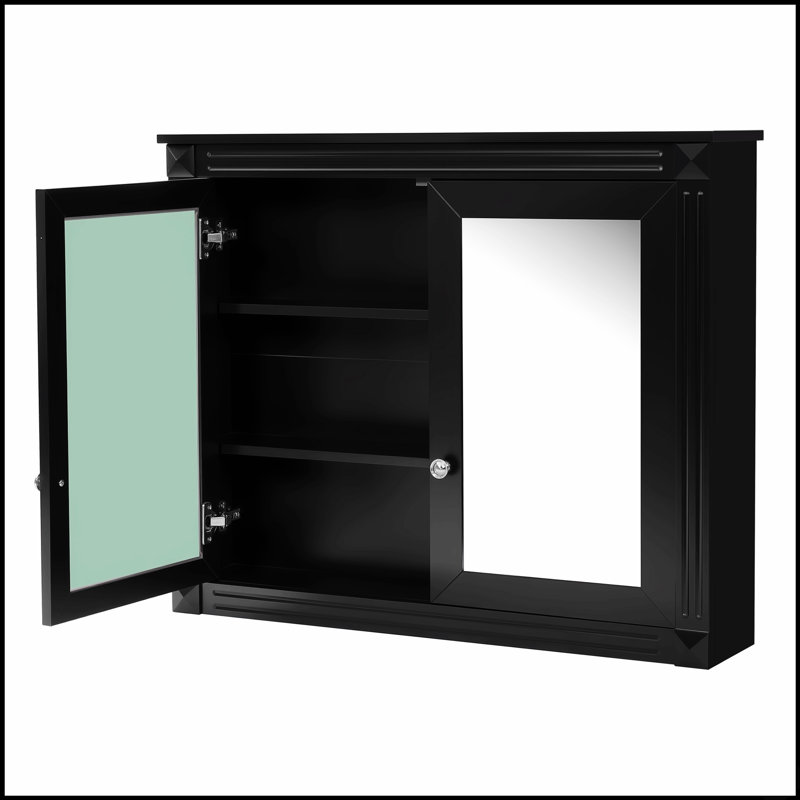 Armoire de rangement murale 36 po x 28 po avec 2 miroirs et tablettes réglables, armoire à pharmacie moderne et durable, Noir