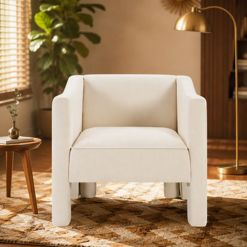 Fauteuil d'appoint moderne en tonneau avec revêtement en chenille et support ergonomique en mousse pour le salon ou la chambre à coucher