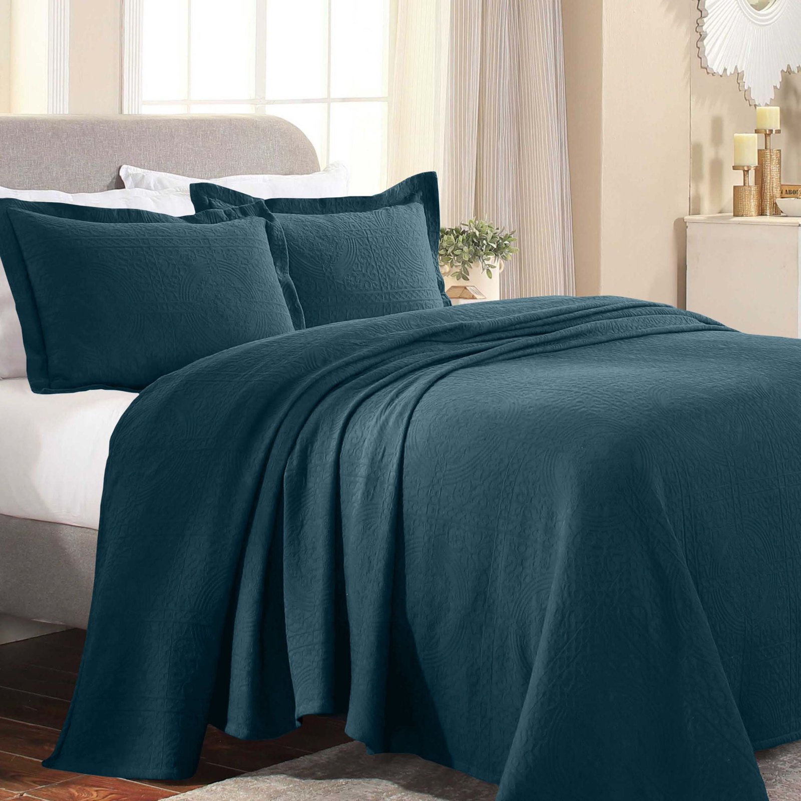 Swanton Cotton Coverlet Set, Deep Sea, Queen Coverlet + 2 Shams