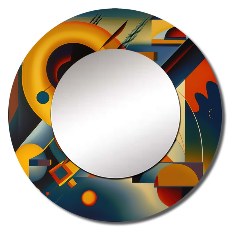 Ourania multicolore géométrique orange formes V - miroir mural décoratif géométrique, miroir moderne, art imprimé en métal