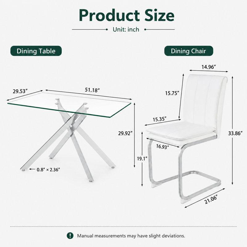 Ensemble de table de salle à manger 5 pièces en verre pour 4 personnes, ensemble de table et chaises de cuisine moderne en verre trempé, 4 chaises rembourrées, ensemble de salle à manger pour petit appartement peu encombrant