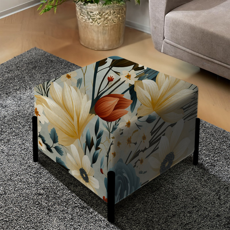 Blue Boho Floral Harmony - Repose-pieds carré floral