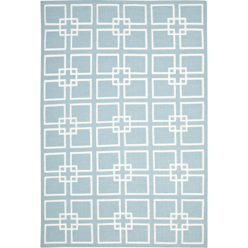 Martha Stewart Flat Weave Wool/Silk/Cotton Geometric Rug in Geyser Blue, Rectangle 8' x 10'
