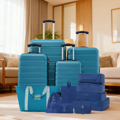 Valise Hardshell 4 pièces + valise à roulettes avec verrou TSA - Bagages légers de 16 po + 20 po + 24 po + 28 po