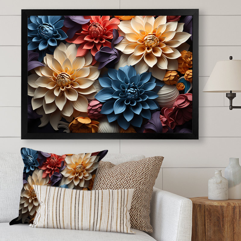 Dahlia Field Vibrant Composition II - Floral Wall Decor, H 12 po x l 20 po x P 1 po, Cadre simple noir