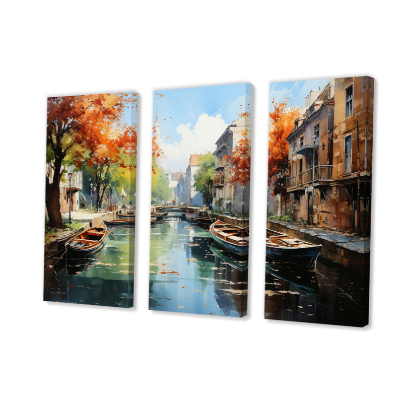 «Green Canal Dramatic Canals High», reproduction sur toile 3 pièces, H 40 po x l 60 po x P 1 po