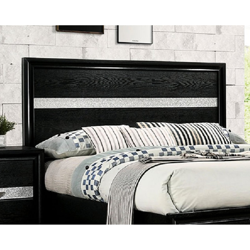 Grand lit noir en bois massif avec rangement, rangement contemporain Allure pour la décoration