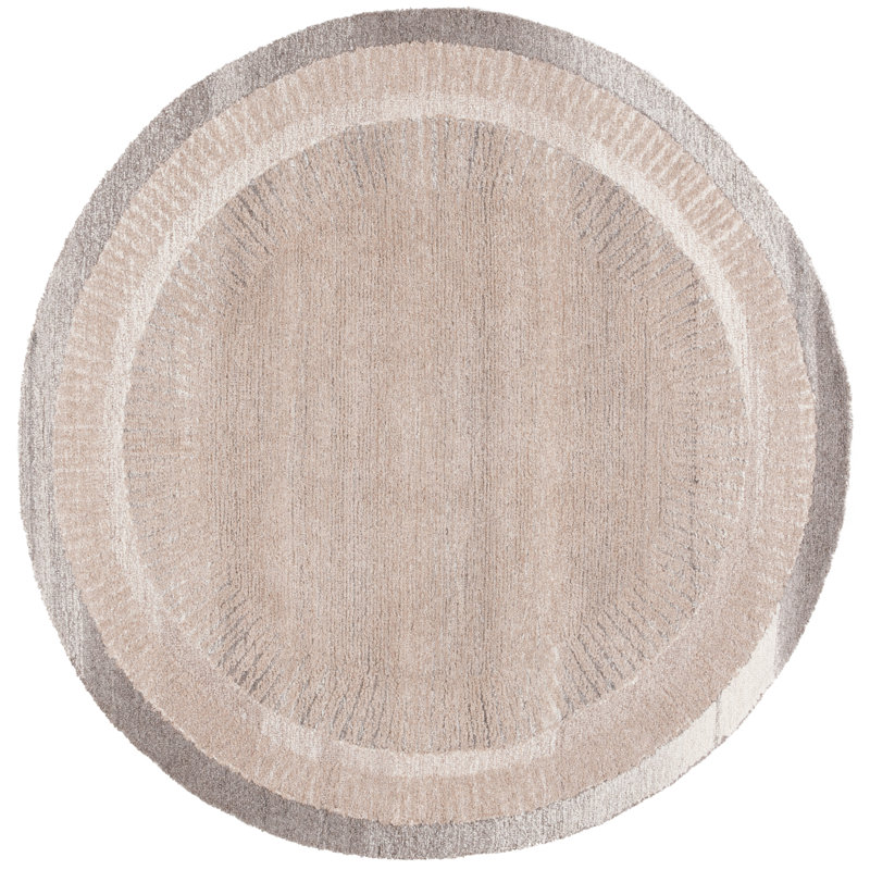 Alysandra Ebony Hand Tufted Wool Cotton Abstract Rug in Ivory/Beige, Round 6'