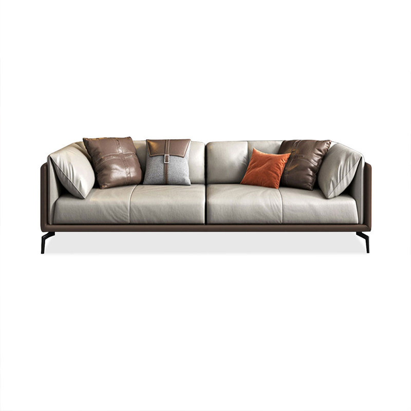Khaki Genuine Leather Modular Sofa cushion couch, Coffee/Khaki, 2, 28.35" H x 74.8" W x 37.01" D