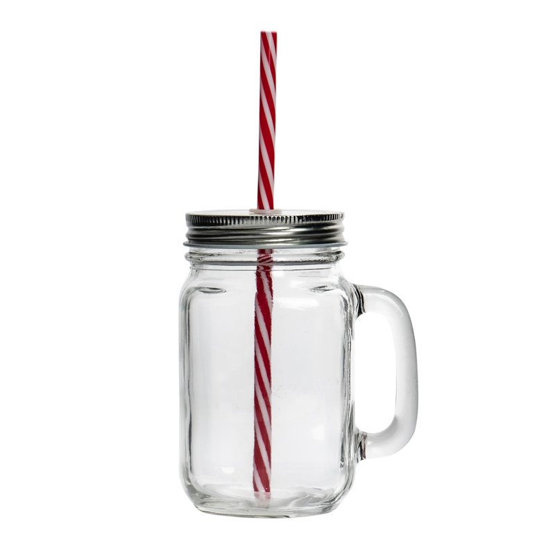 Rink Drink - 450ml Mason Drinking Jar Glasses with Straws - Set of 4