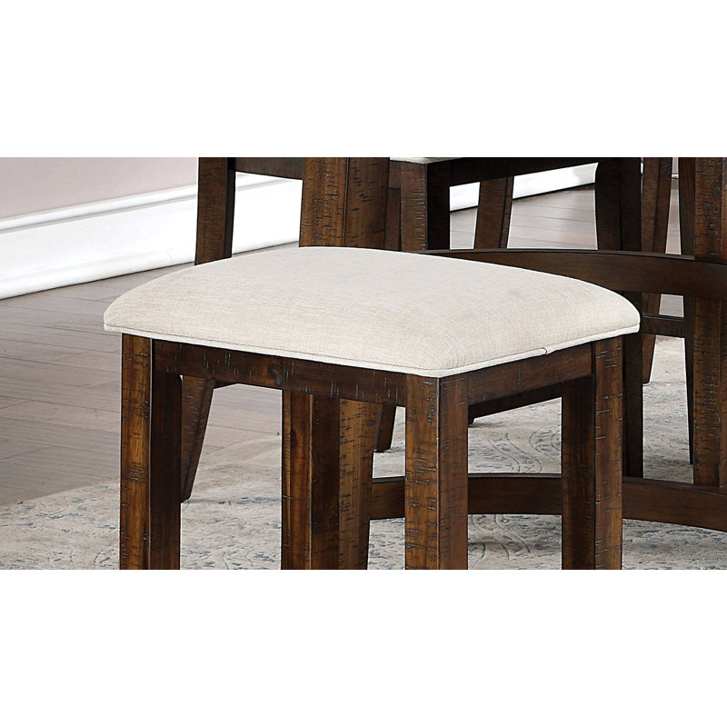2 pièces Tabourets à hauteur de comptoir Mobilier de salle à manger Chêne rustique / Coussin en tissu beige avec dossier à lattes de cuisine