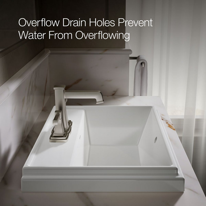 Tresham® Ceramic Rectangular Drop-In Bathroom Sink with Overflow, White, 4'' Centerset