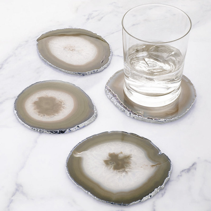 Dessous de verre en pierre d’agate, Brun / Argenté, Oui