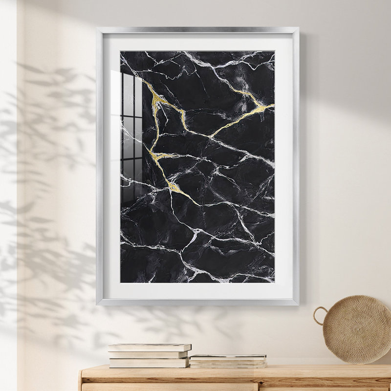 Black Marble I -Framed Print, 28.5" H x 20.5" W, Silver