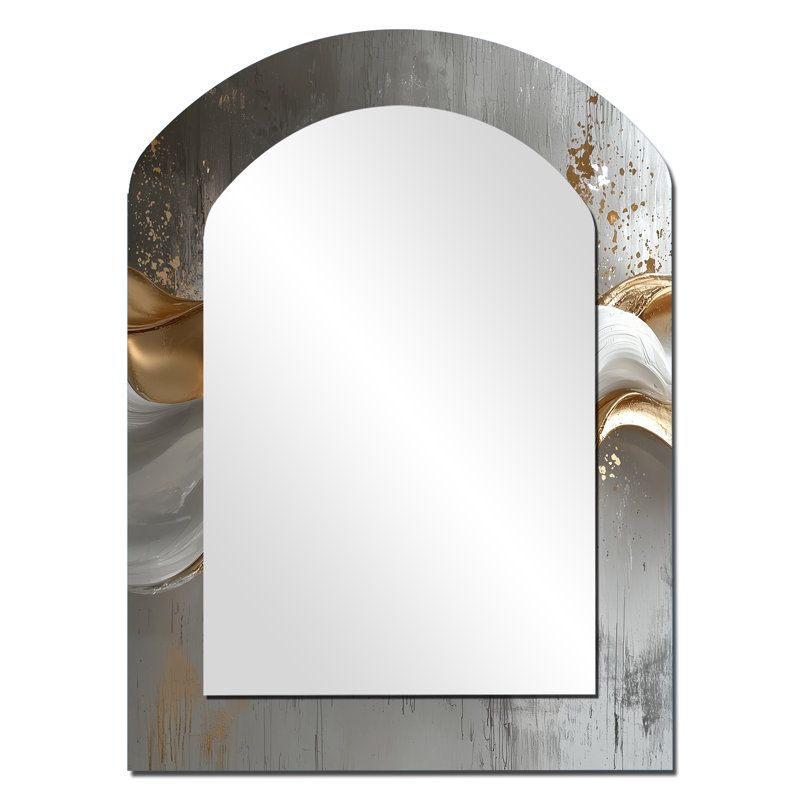Abstract Marble In Grey And Gold Tones V - Marble Asymmetrical Unique Wall Mirror, Modern Arch Mirror, Printed Metal Art