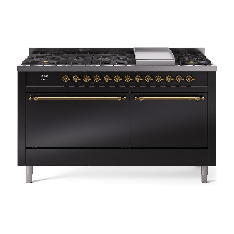 Cuisinière à double combustible de 60 po avec 9 brûleurs scellés et plaque chauffante (porte pleine) Nostalgie II de la série ILVE