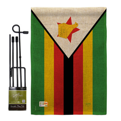 Le zimbabwe the world est l’impression en polyester de 2 côtés 19 po x 13 po. ensemble de drapeau