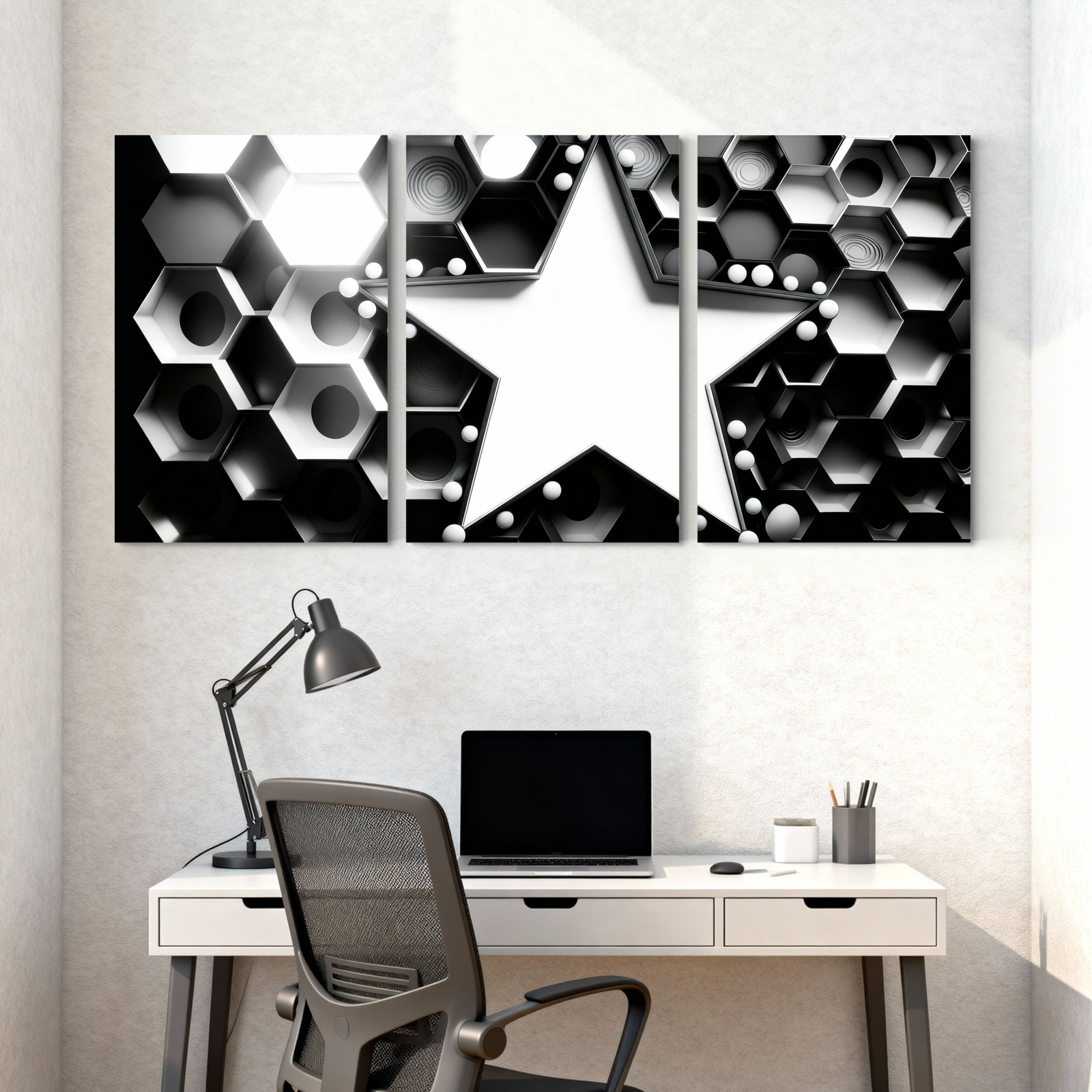 Wrought Studio Abstract Hexagon Pattern Black and White Modern ...