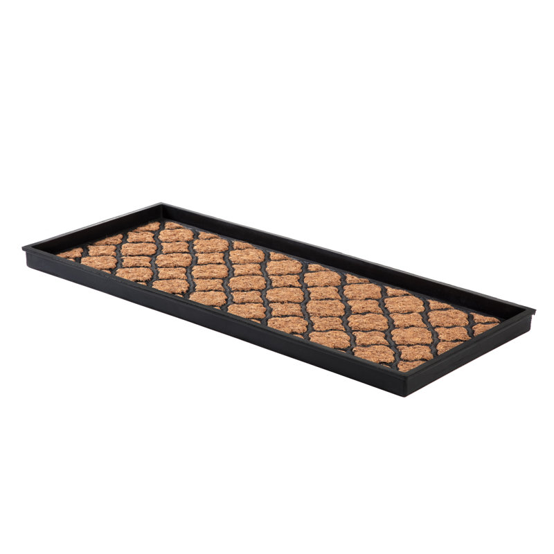 Tapis de démarrage écologique en caoutchouc 14 po x 34 po à treillis brun clair et noir avec rebord surélevé pour chaussures boueuses, outils de jardinage et articles pour animaux de compagnie - intérieur / extérieur