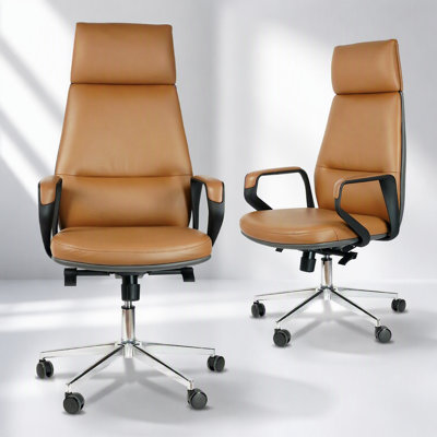 Fauteuil de bureau FurniBaron en similicuir avec dossier haut, support lombaire ergonomique, base métallique robuste et roulettes silencieuses à 360° pour la maison et le bureau