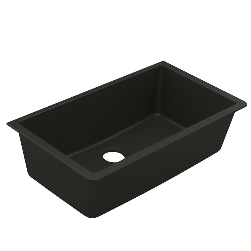 Host 33-Inch Wide x 9.5-Inch Deep Undermount Granite Single Bowl Kitchen Sink, Black