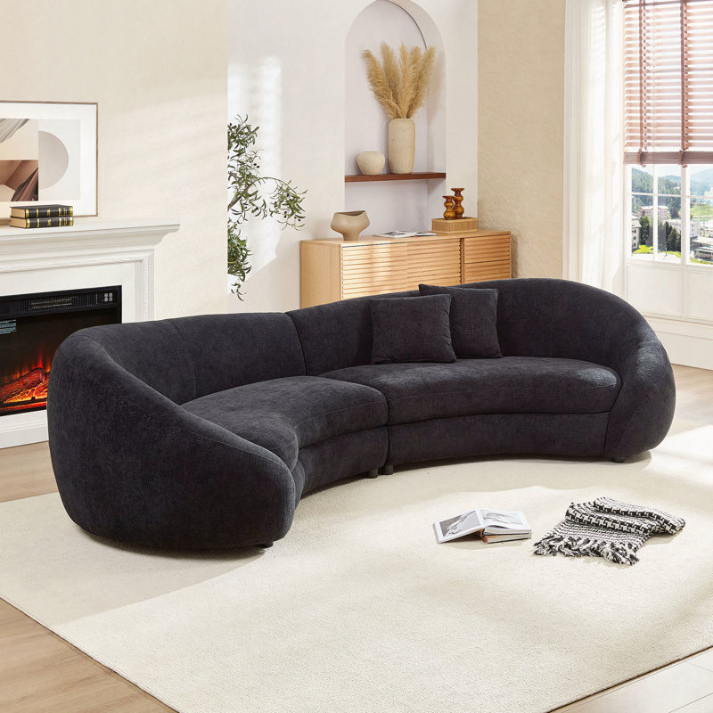 126" Upholstered Curved Sofa, Black