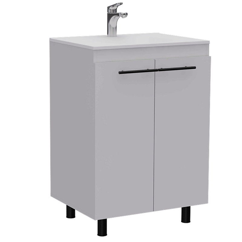 Meuble-lavabo 24 po, armoire de plancher, porte double, deux tablettes - blanc