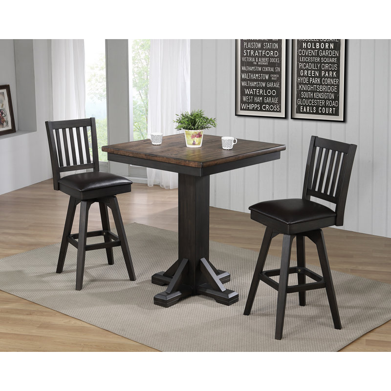 Athey 2 - Person Solid Wood Top Pedestal Base Dining Set, Bar Height (42” Height), Bar Stool (30” Seat Height)