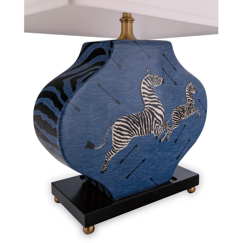 Zebra Scalamandre Maison Porcelain Table Lamp, Blue/Black