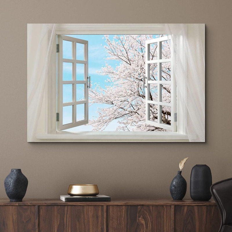 «Glimpse Into Cherry Blossom Floral Botanical In Spring Open Window Modern Wall Decor» sur, H 12 po x l 18 po