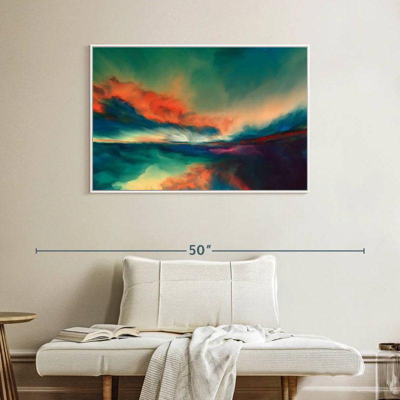 Coucher de soleil, Cadre flottant blanc, 40 po x 27 po