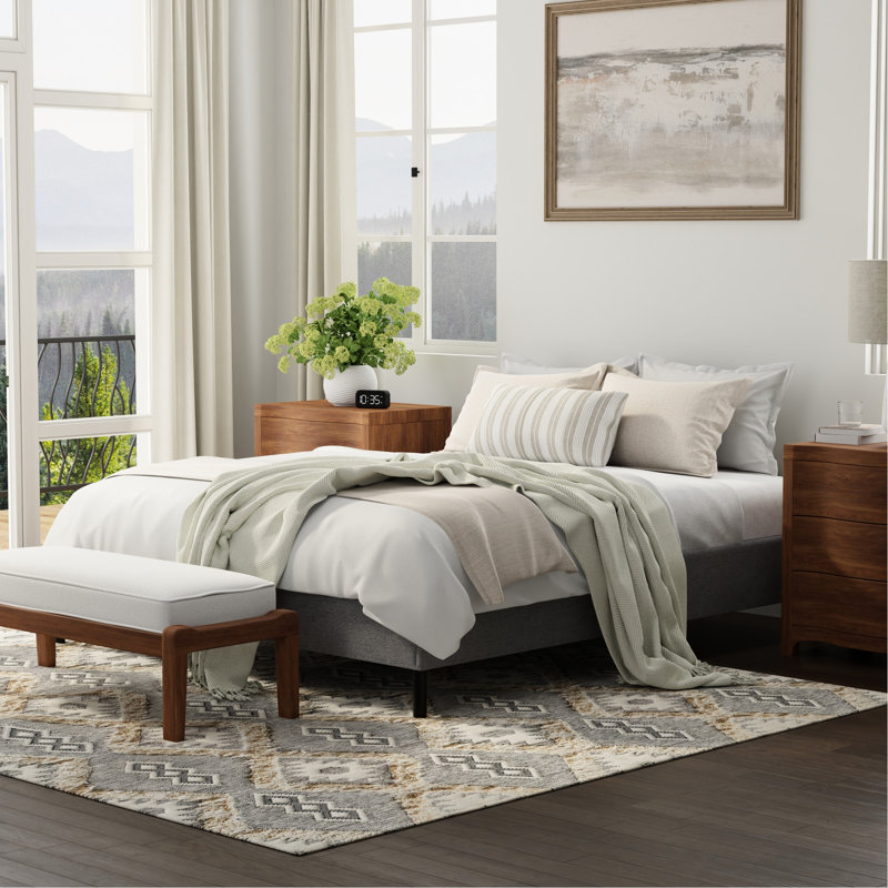 Full Upholstered Bed Frame Foundation In Black And Gray, Built For Standard Mattress Configurations, Simple Setup, High Weight Limit Gray Size Frame, A Mattresses, Offers Solid Support, Convenient