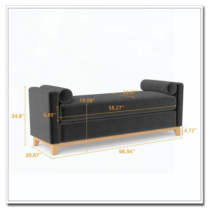 Banc rembourré en bois massif, 66.34 inch, Black+Natural