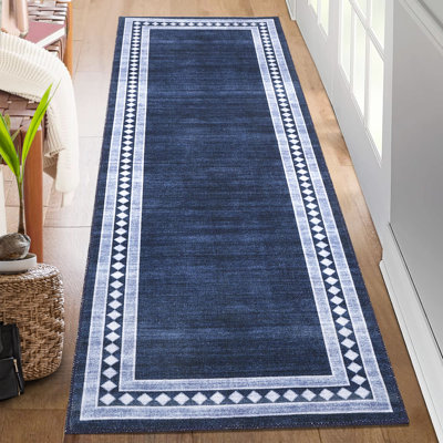 Tapis bleu marine en polyester tissé à la machine Khushdil