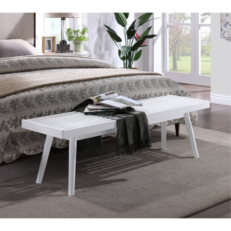 White Solid Wood Entryway Bench With Slatted Surface And Style Surface, Stylish Add-On