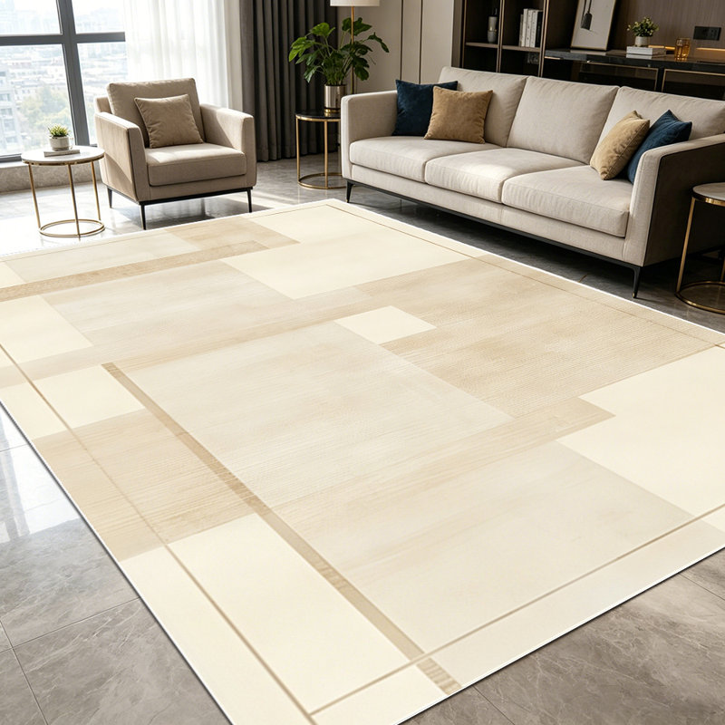 1PC Neutral Geometric Bordered Beige Wood Grain area rugs for Living Room, Soft and Comfortable, Suitable for all seasons, easy-to-maintain, machine washable Indoor floor mat, Under Table Farmhouse suitable for dining table, bedroom, home office,