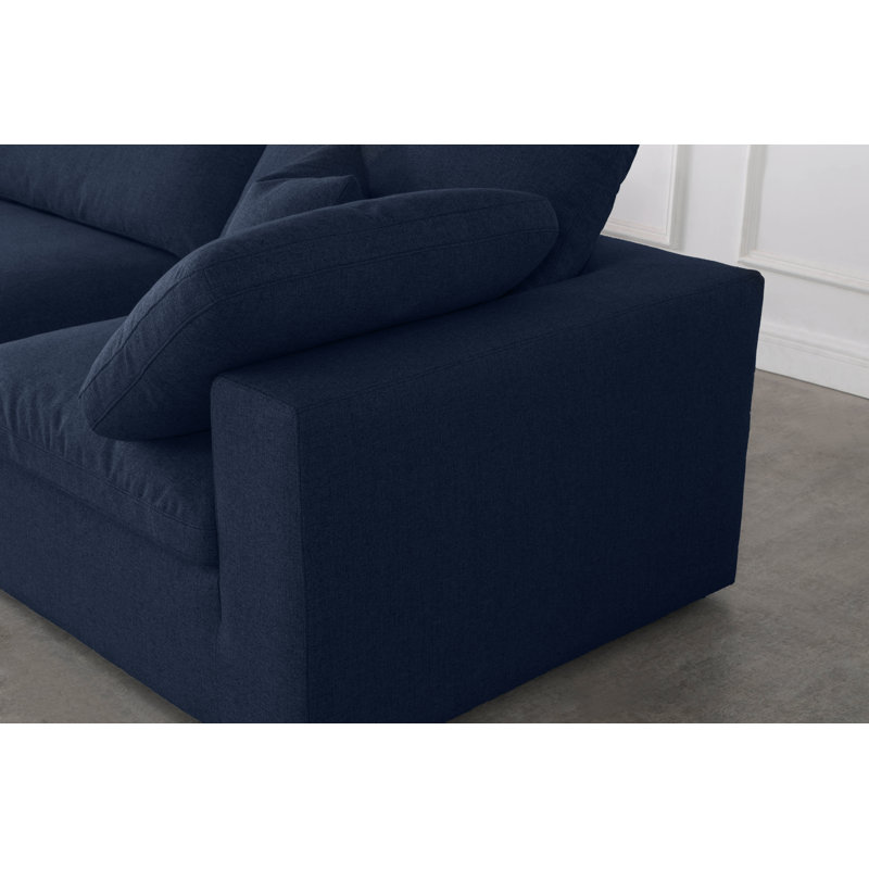Causeuse Amillya, Tissu texturé en lin bleu marine