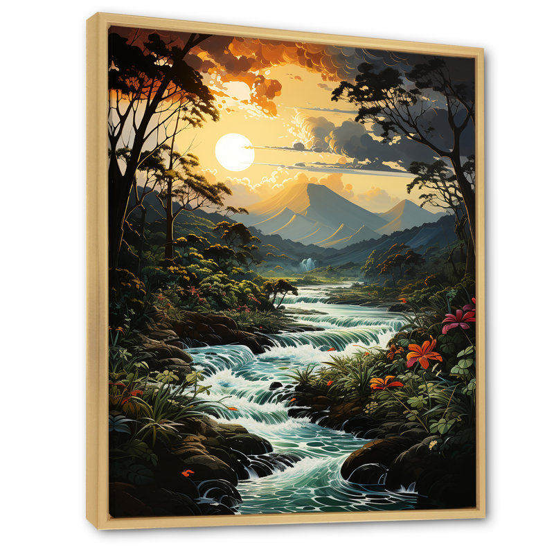 Bele Rivermountain Sunset Jungle Jubilation I - impression, H 32 po x l 24 po x P 1 po, Cadre naturel flottant